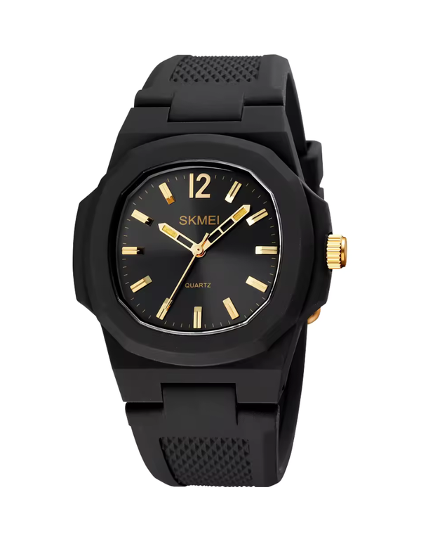 SKMEI 1717 Black & Gold Combination trend design street soft plastic quartz for man 3 atm waterproof