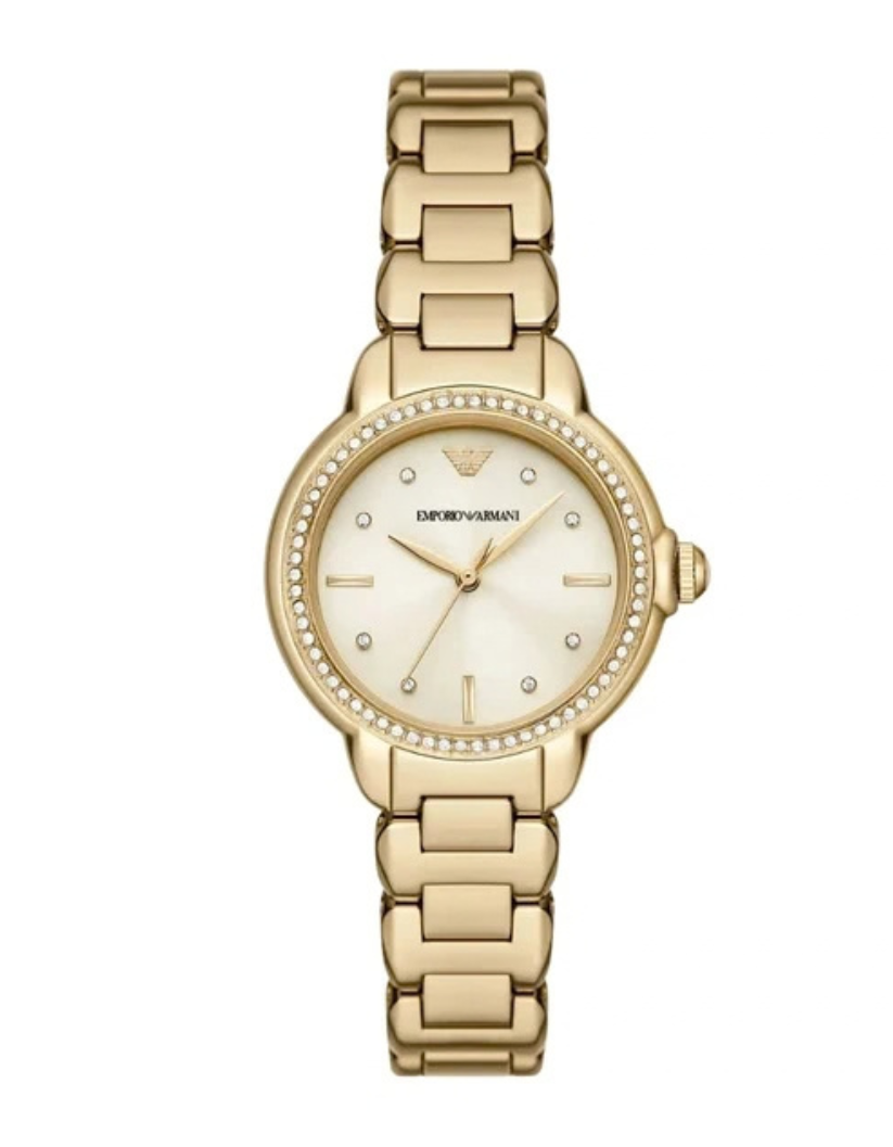 Emporio Armani Silver Stainless Steel Cream Dial Quartz Watch for Ladies - AR 11609