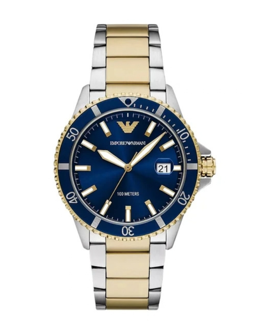 EMPORIO ARMANI World Explorer Silver Stainless Steel Blue Dial Quartz Watch for Gents - A11682