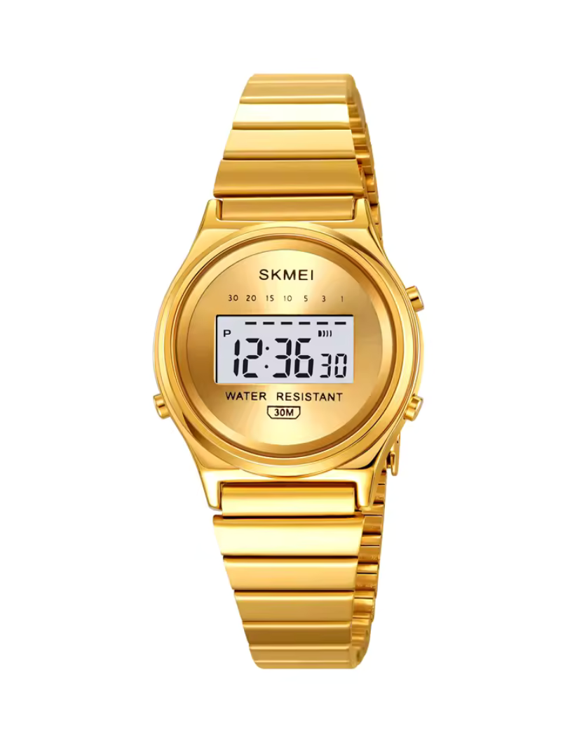 SKMEI 2521 Women's Gold Multifunction Alarm Clock Luminous Calendar Sports Leisure Ladies Digital Wristwatch
