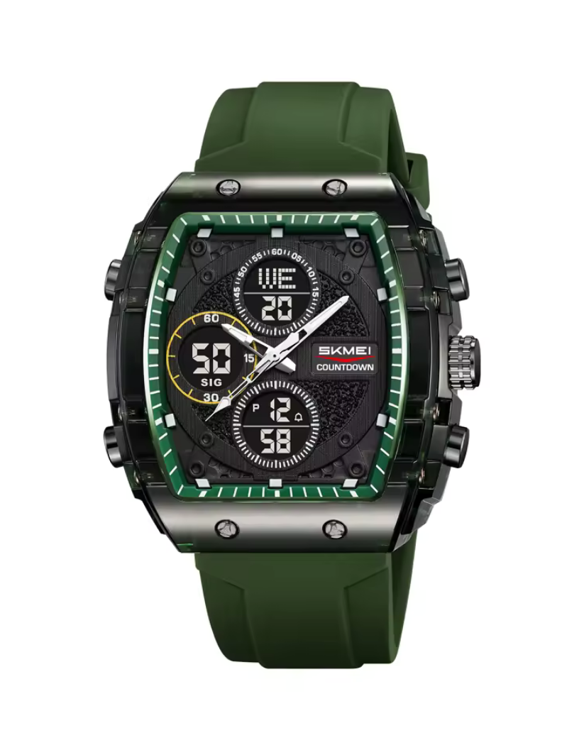 SKMEI 2602 Dual Time Chronograph with Alarm Fashionable Digital Sports Watch Green & Black