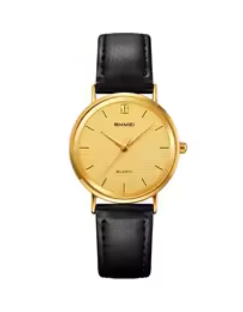 SKMEI 2568 Women's Fashion Quartz Gold Dial Watch Waterproof Compact Black Belt