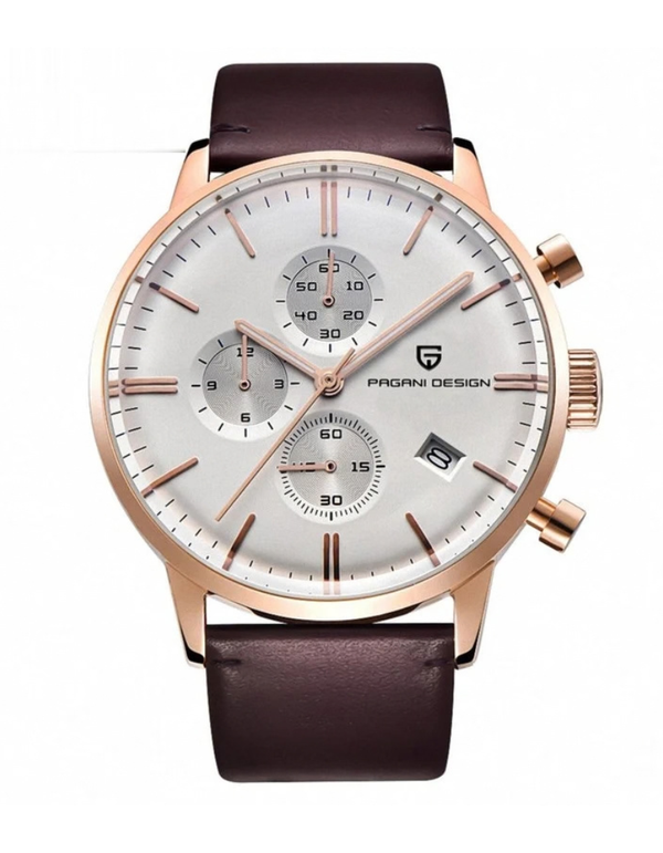 Pagani Design Chocolate BRown Strap White Dial Chronograph Quartz Watch for Gents - PD2720K
