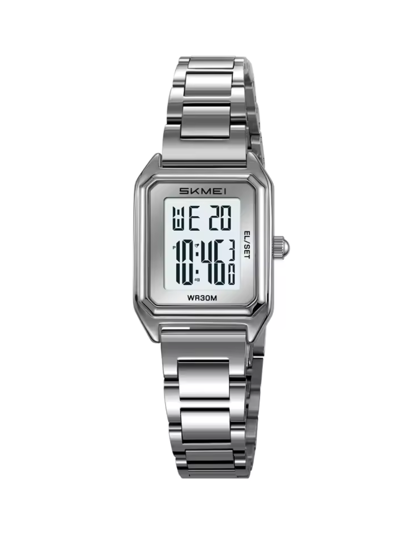 SKMEI 2493 MASTOP Silver Digital Watch for Women Square Stainless Steel
