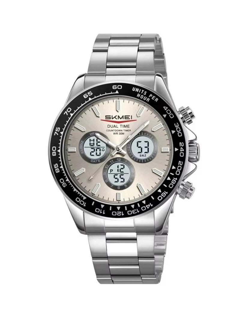 SKMEI 2505 Silver Mens Digital Watch Sports Military Waterproof Wristwatch Outdoor Chronograph Backlight Alarm Business Watch,Stainless Steel Watch Band