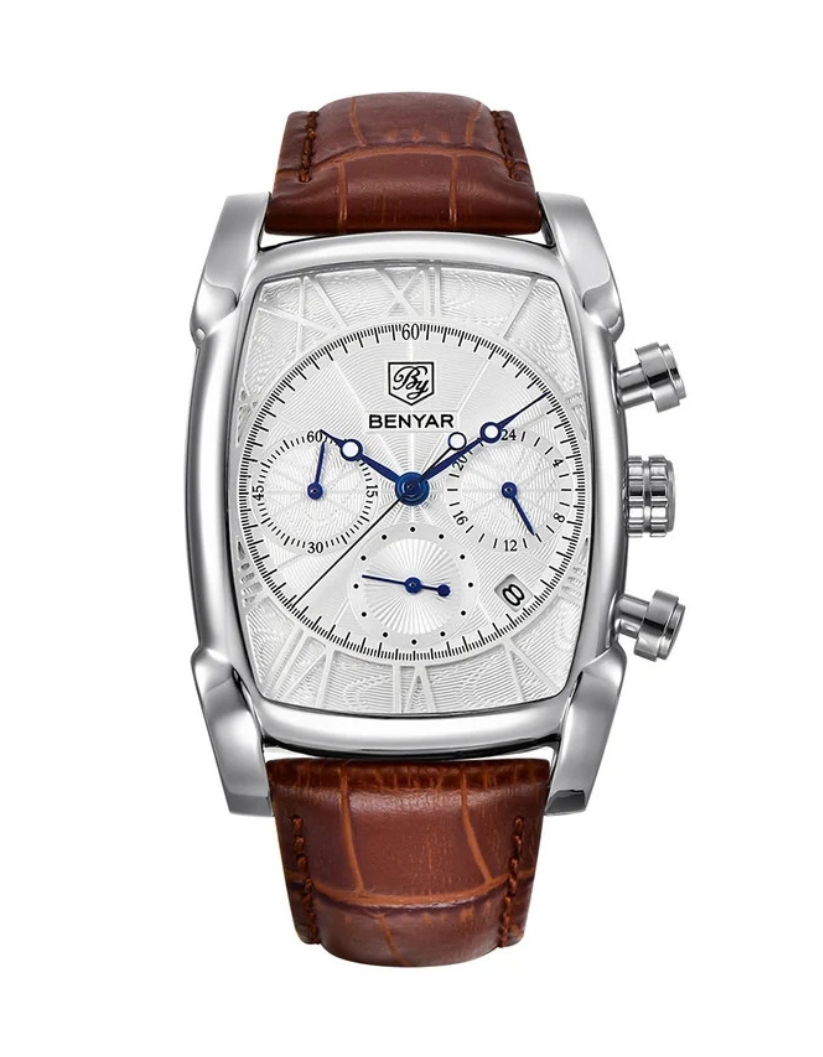 BENYAR Men Watches Luxury Leather Band Waterproof Sport Quartz Chronograph Military Watch BY-5113