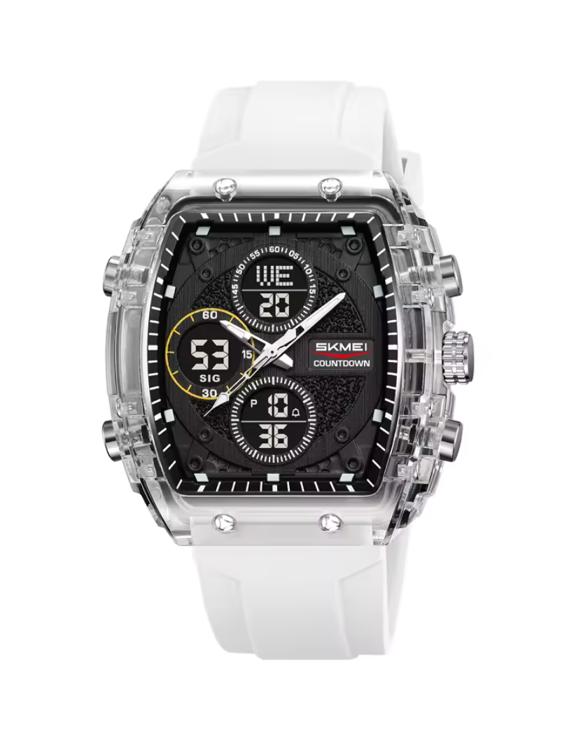 SKMEI 2602 Dual Time Chronograph with Alarm Fashionable Digital Sports Watch Black And White Combination