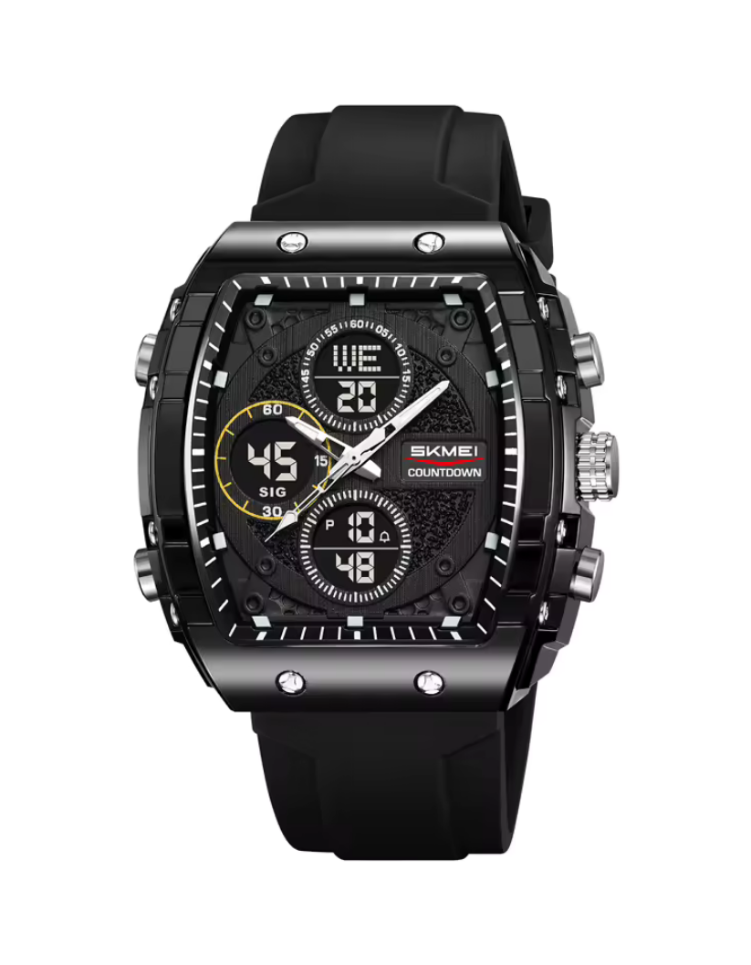 SKMEI 2602 Dual Time Chronograph with Alarm Fashionable Digital Sports Watch All Black