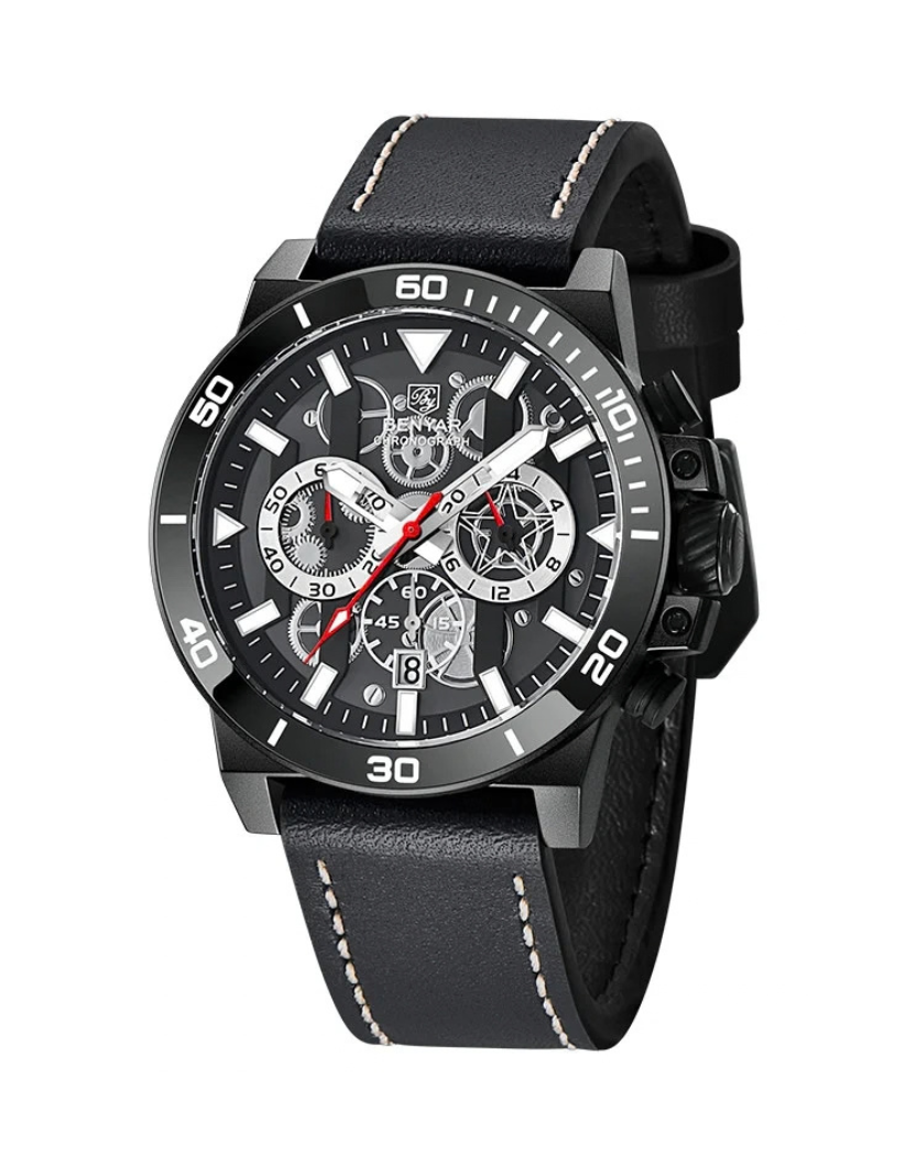 BENYAR Men Watches Leather Strap Luxury Waterproof Sport Quartz Chronograph Military Watch BY-5197