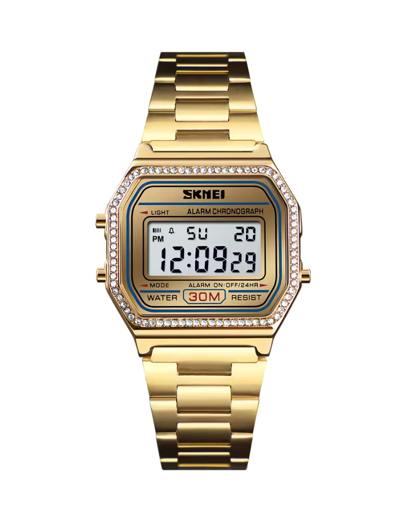 SKMEI 1901 Digital Hand Chain Luxury Watches Ladies Gold Slim.