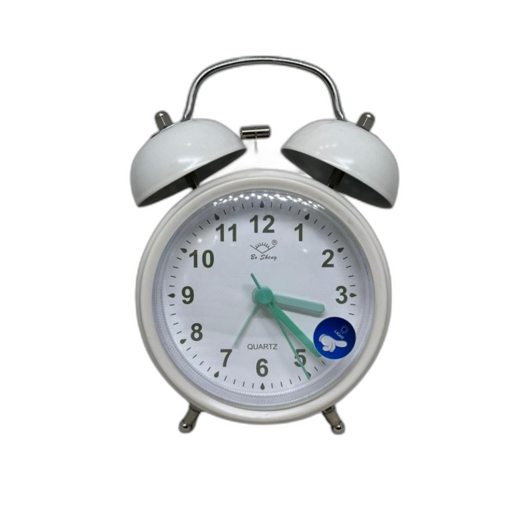 White Metal Twin Bell Alarm Clock