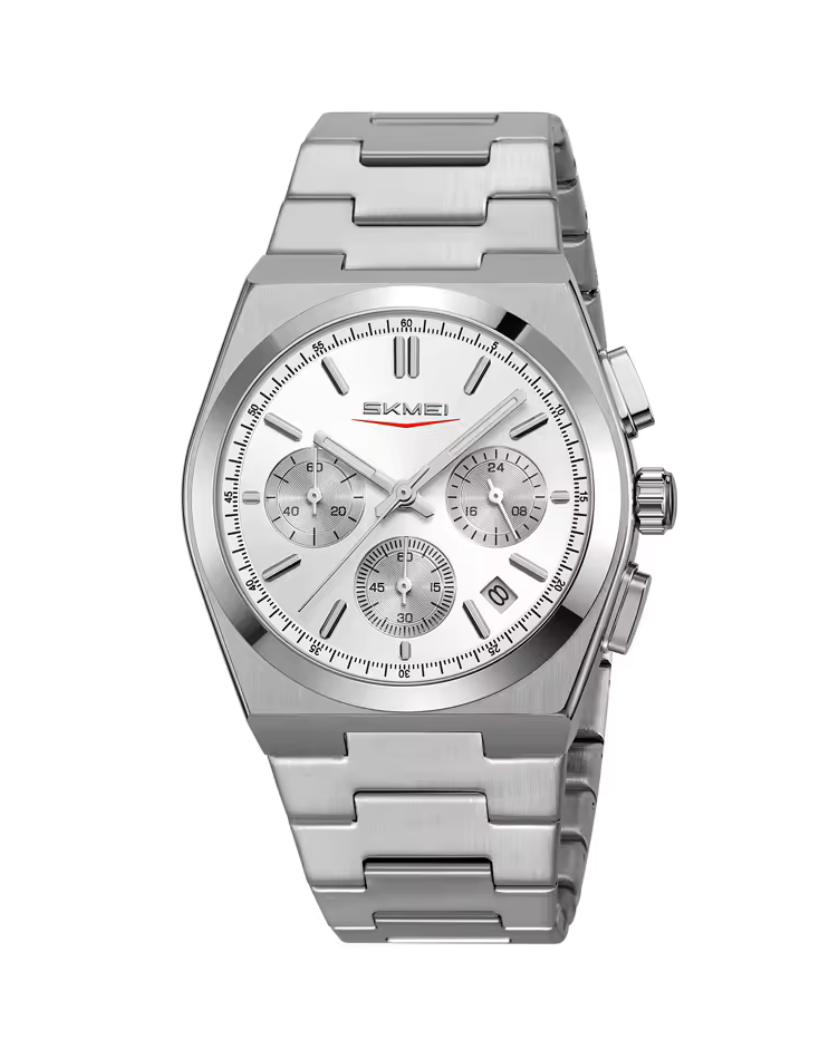 Skmei 9371 Men's all Silver Stainless Steel Luxury Wristwatch Classic Style
