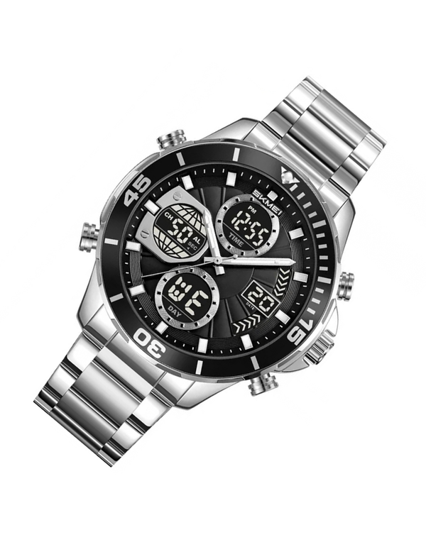 Skmei 2621 Men’s Analog Digital Watch Dual Time Countdown Stopwatch Alarm Stainless Steel