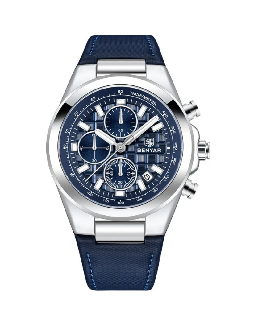 BENYAR Men Watches Leather Strap Luxury Waterproof Sport Quartz Watch BY-5206