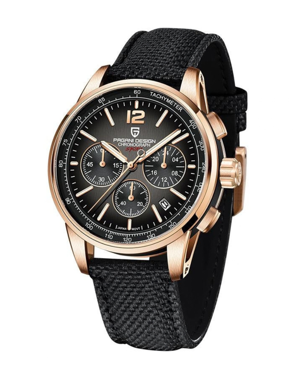 Pagani Design Black Leather Strap Black Dial Chronograph Quartz Watch for Gents - PDYS008