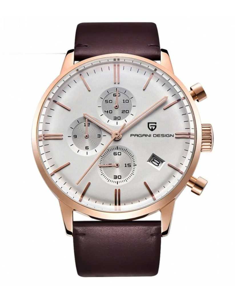 Pagani Design Chocolate BRown Strap White Dial Chronograph Quartz Watch for Gents - PD2720K