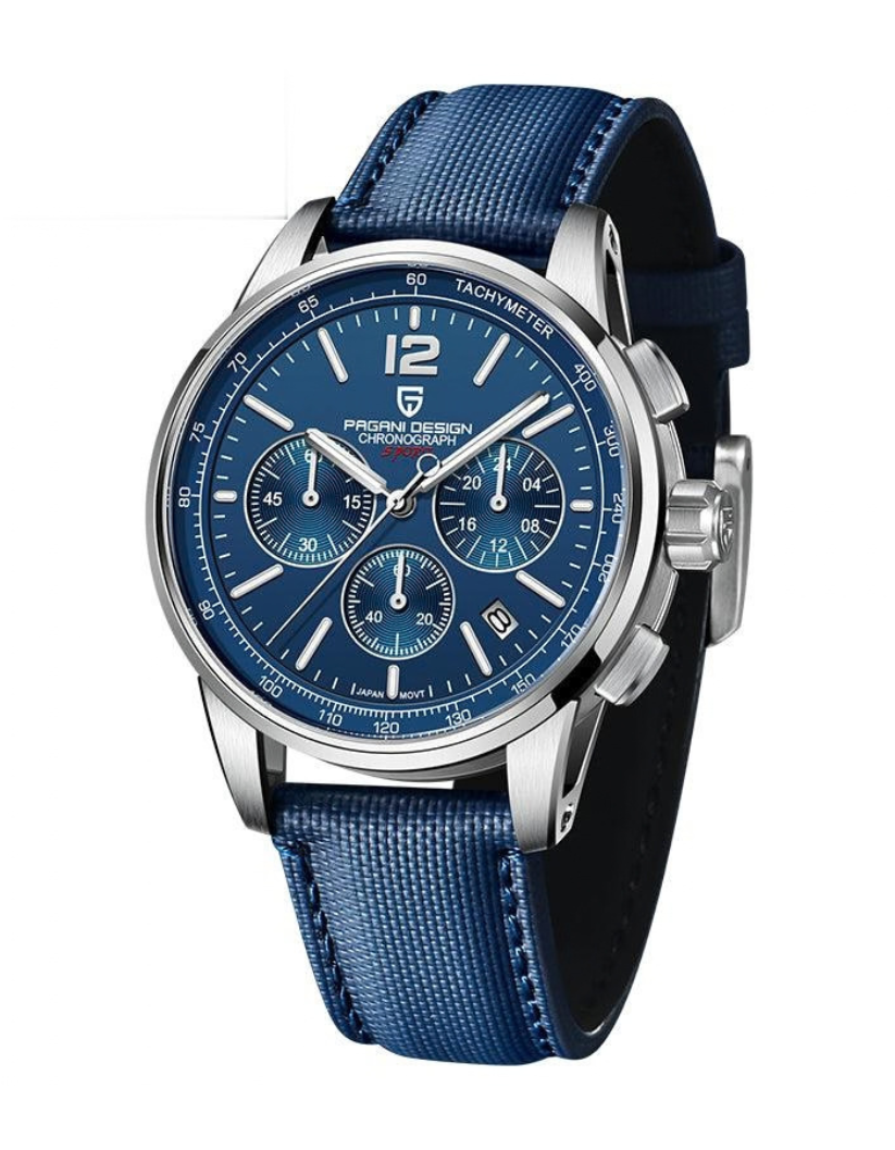 Pagani Design Blue Leather Strap Blue Dial Chronograph Quartz Watch for Gents - PDYS008